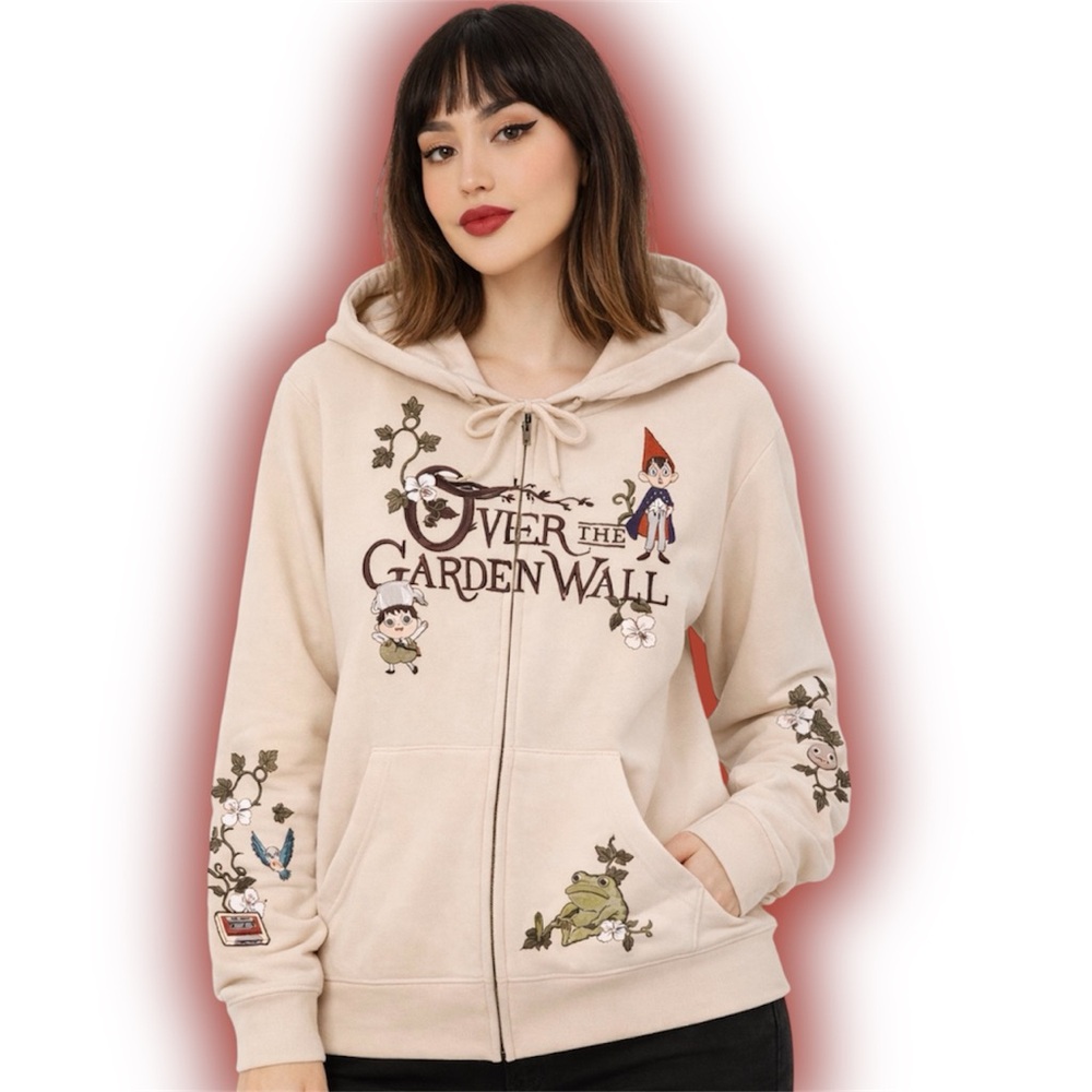 Cartoon Network Over The Garden Wall Floral Icons Embroidered Zippered Hoodie
